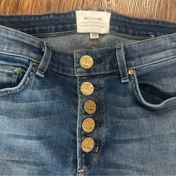 MCGUIRE DENIM JEANS women's 29 raw hem gold button fly - Picture 2 of 7